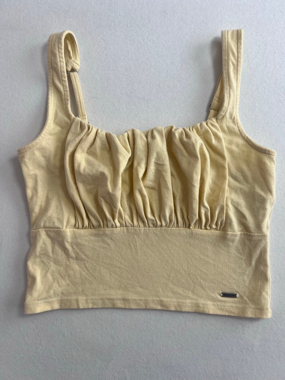 Hollister Butter Yellow Ruched Bust Crop Tank Top Y2K Size S